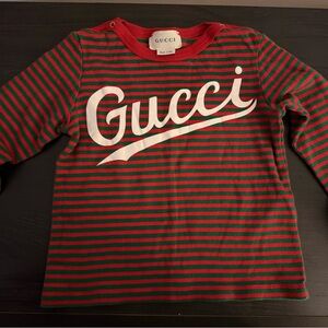 Gucci Kids Long Sleeve Red and Green Tee